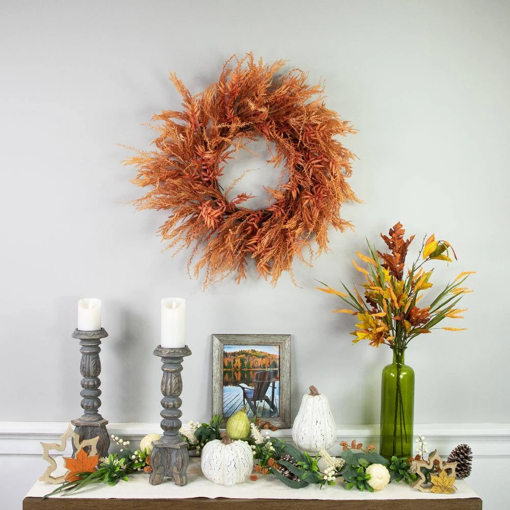 Northlight 24 In. Unlit Peachy Pampas Grass Artificial Fall Harvest Wreath 3 Northlight 24 In. Unlit Peachy Pampas Grass Artificial Fall Harvest Wreath - Image 3