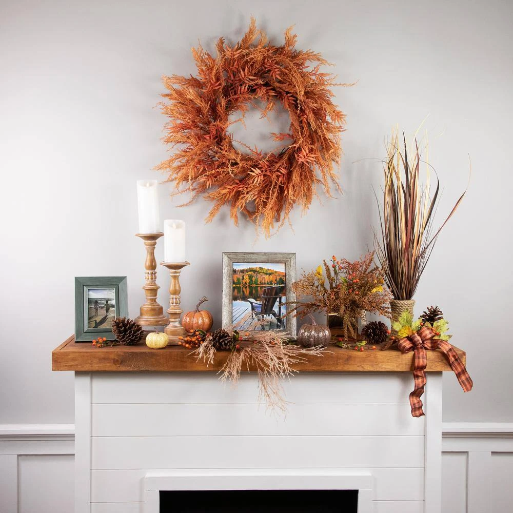 Northlight 24 In. Unlit Peachy Pampas Grass Artificial Fall Harvest Wreath 2 Northlight 24 In. Unlit Peachy Pampas Grass Artificial Fall Harvest Wreath - Image 2