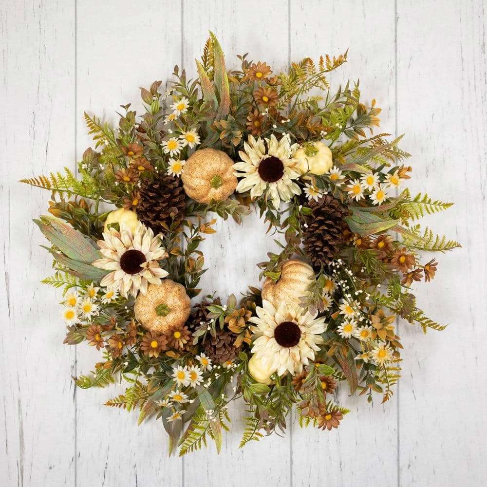 Northlight 28 In. Unlit Sunflowers And Pumpkins Artificial Fall Harvest Wreath 4 Northlight 28 In. Unlit Sunflowers And Pumpkins Artificial Fall Harvest Wreath - Image 4
