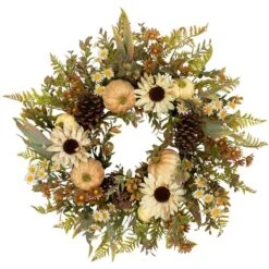Northlight 28 In. Unlit Sunflowers And Pumpkins Artificial Fall Harvest Wreath