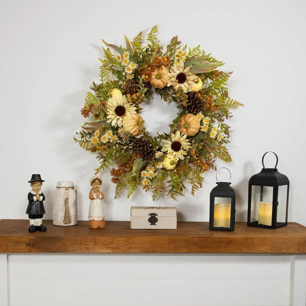 Northlight 28 In. Unlit Sunflowers And Pumpkins Artificial Fall Harvest Wreath 2 Northlight 28 In. Unlit Sunflowers And Pumpkins Artificial Fall Harvest Wreath - Image 2