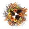 Northlight 24 In. Autumn Harvest Decorative Artificial Fall Leaves Berries Pinecones & Sunflowers Wreath - Unlit