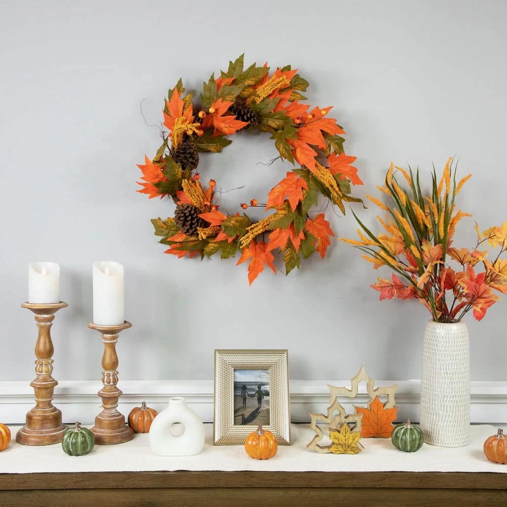 Northlight 24 In. Autumn Harvest Decorative Artificial Berries Leaves Pine Cones And Twigs Wreath - Unlit 3 Northlight 24 In. Autumn Harvest Decorative Artificial Berries Leaves Pine Cones And Twigs Wreath - Unlit - Image 3