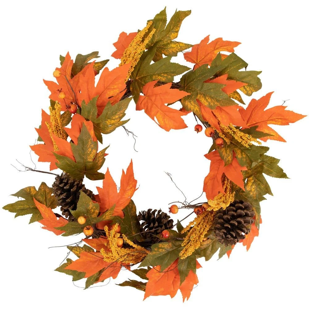 Northlight 24 In. Autumn Harvest Decorative Artificial Berries Leaves Pine Cones And Twigs Wreath - Unlit 1 Northlight 24 In. Autumn Harvest Decorative Artificial Berries Leaves Pine Cones And Twigs Wreath - Unlit