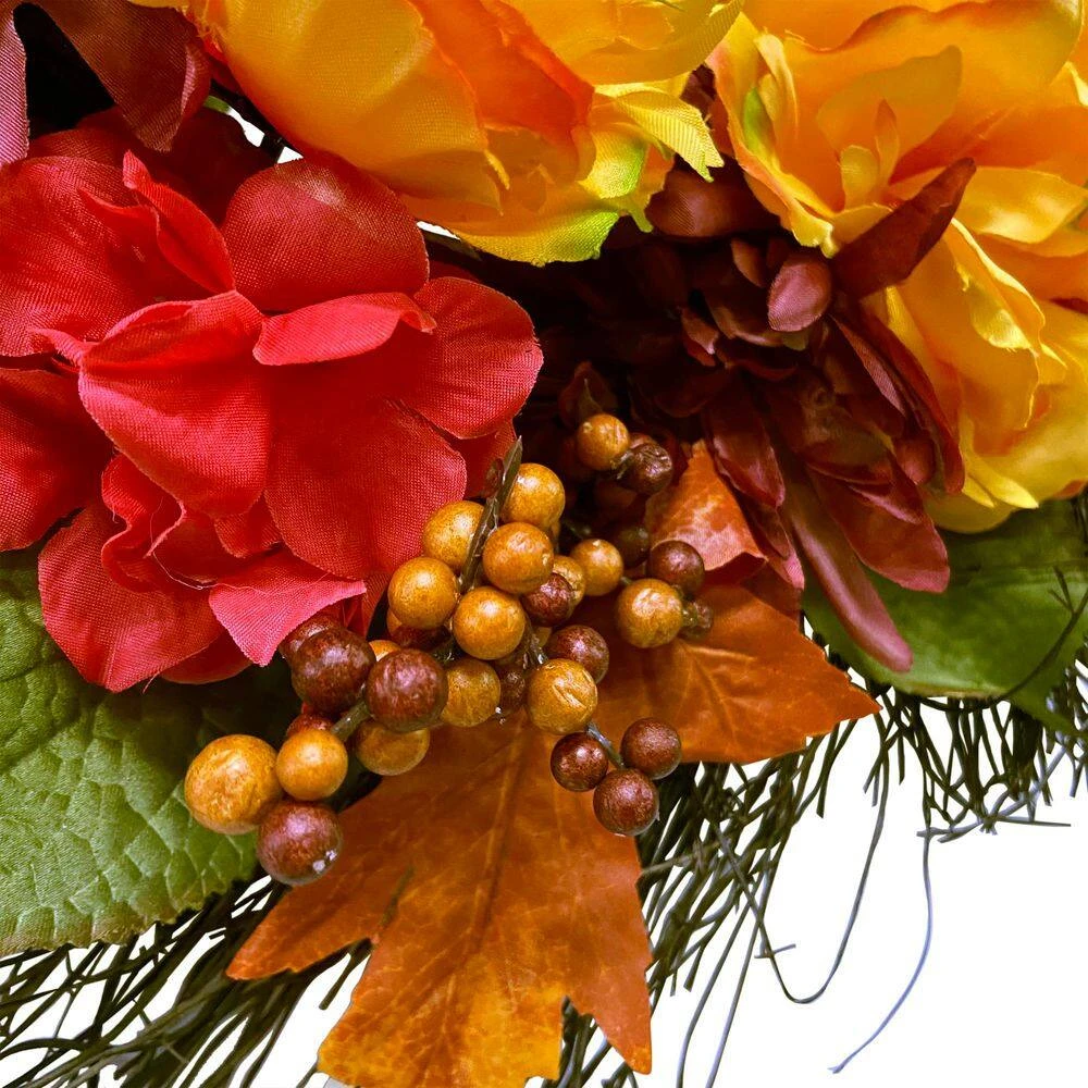 Northlight 24 In. Autumn Harvest Peony Mum & Feather Artificial Thanksgiving Floral Wreath - Unlit 4 Northlight 24 In. Autumn Harvest Peony Mum & Feather Artificial Thanksgiving Floral Wreath - Unlit - Image 4