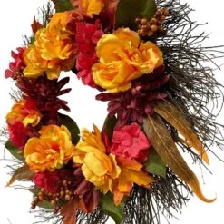 Northlight 24 In. Autumn Harvest Peony Mum & Feather Artificial Thanksgiving Floral Wreath - Unlit 12 Northlight 24 In. Autumn Harvest Peony Mum & Feather Artificial Thanksgiving Floral Wreath - Unlit -The Home Depot Shop northlight indoor fall decorations 32275286 44 1000
