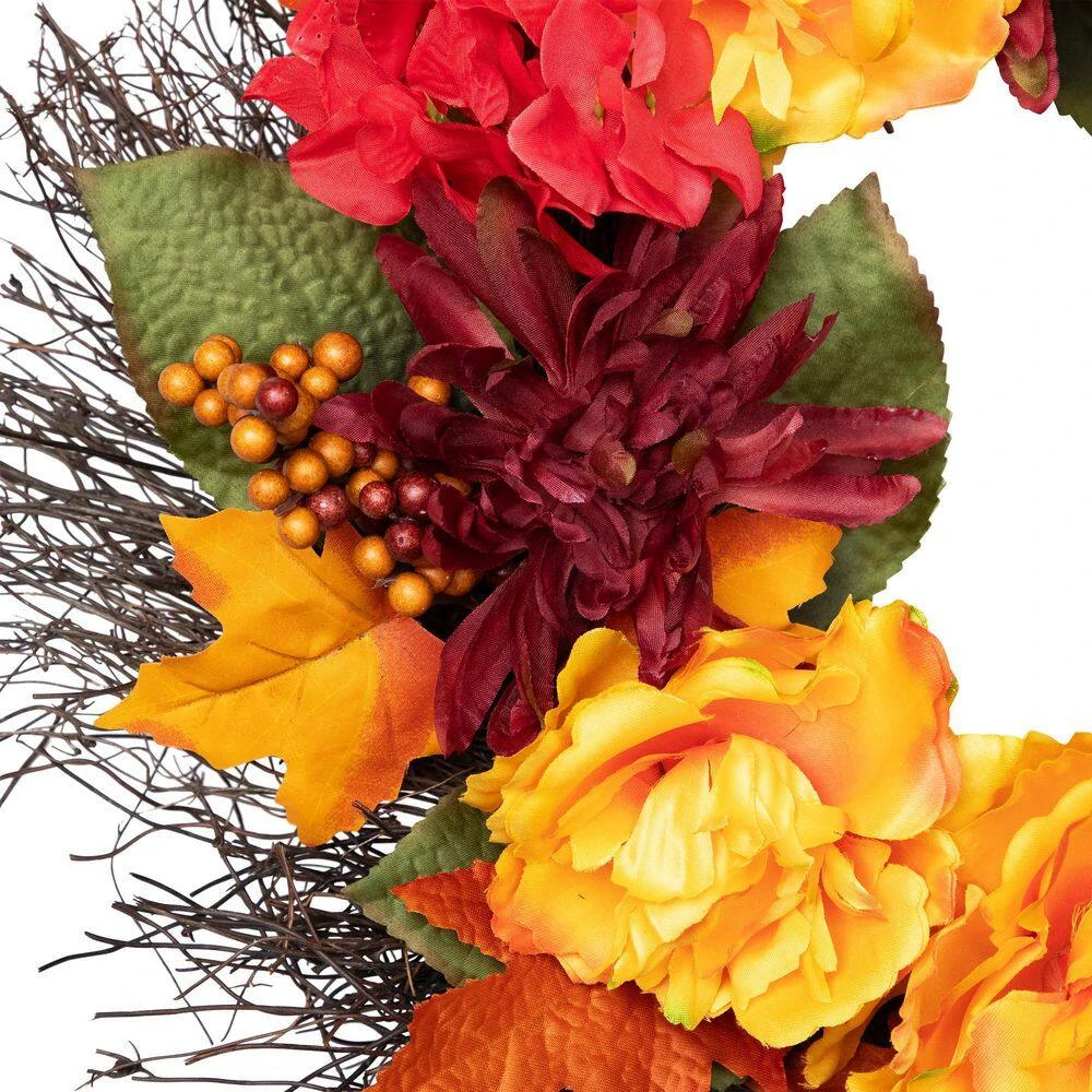 Northlight 24 In. Autumn Harvest Peony Mum & Feather Artificial Thanksgiving Floral Wreath - Unlit 7 Northlight 24 In. Autumn Harvest Peony Mum & Feather Artificial Thanksgiving Floral Wreath - Unlit - Image 7