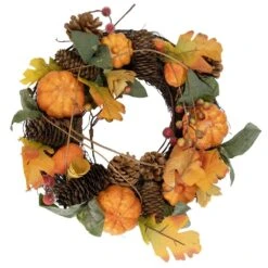 Northlight Pumpkin And Pinecone Fall Harvest Wreath-13.5 In. -Unlit