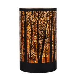 Northlight LED Lighted Forest Trees Glass Hurricane Fall Harvest Candle Decoration-7.75 In.