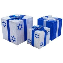 Northlight 12 In. White And Blue Shimmering Lighted Hanukkah Gift Box (3-Pack) -The Home Depot Shop northlight indoor hanukkah decorations 32912647 1f 1000
