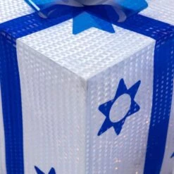 Northlight 12 In. White And Blue Shimmering Lighted Hanukkah Gift Box (3-Pack) -The Home Depot Shop northlight indoor hanukkah decorations 32912647 44 1000