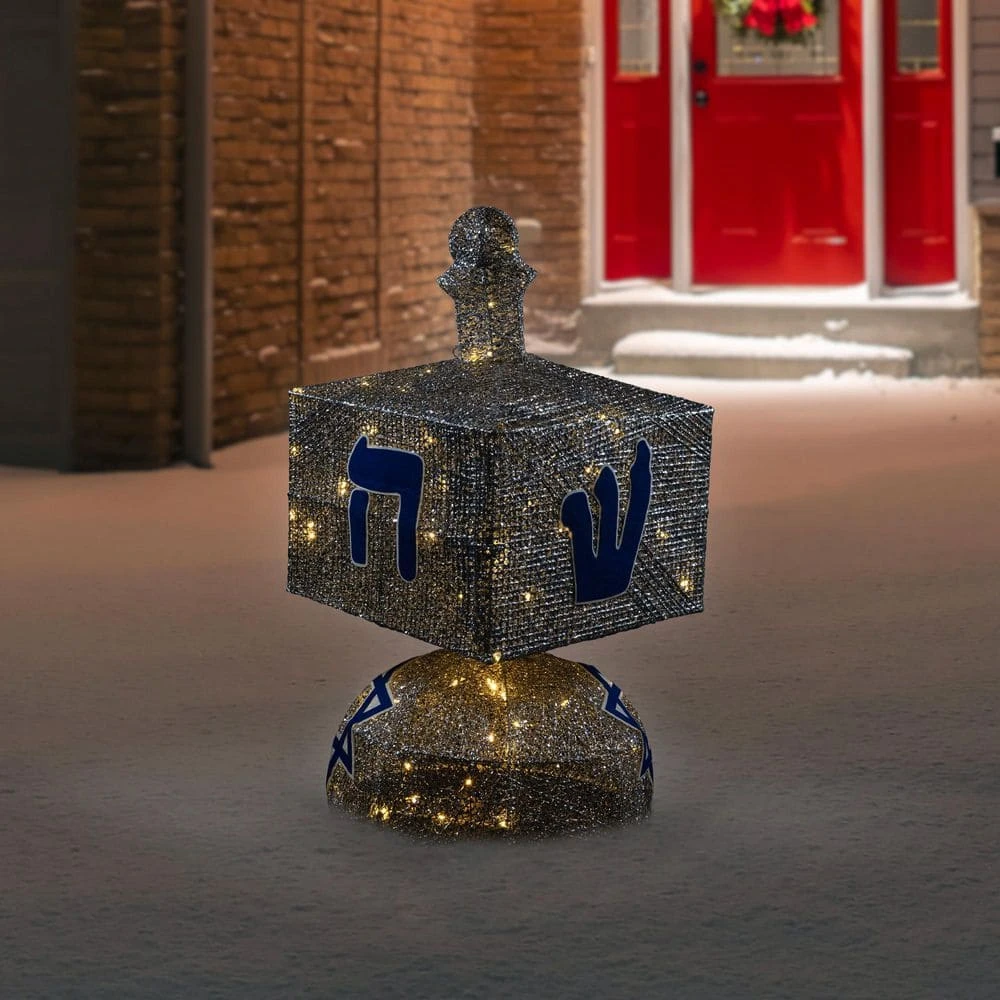 Northlight LED Lighted Hanukkah Dreidel Outdoor Decoration-37 In. Clear Lights-Silver 2 Northlight LED Lighted Hanukkah Dreidel Outdoor Decoration-37 In. Clear Lights-Silver - Image 2