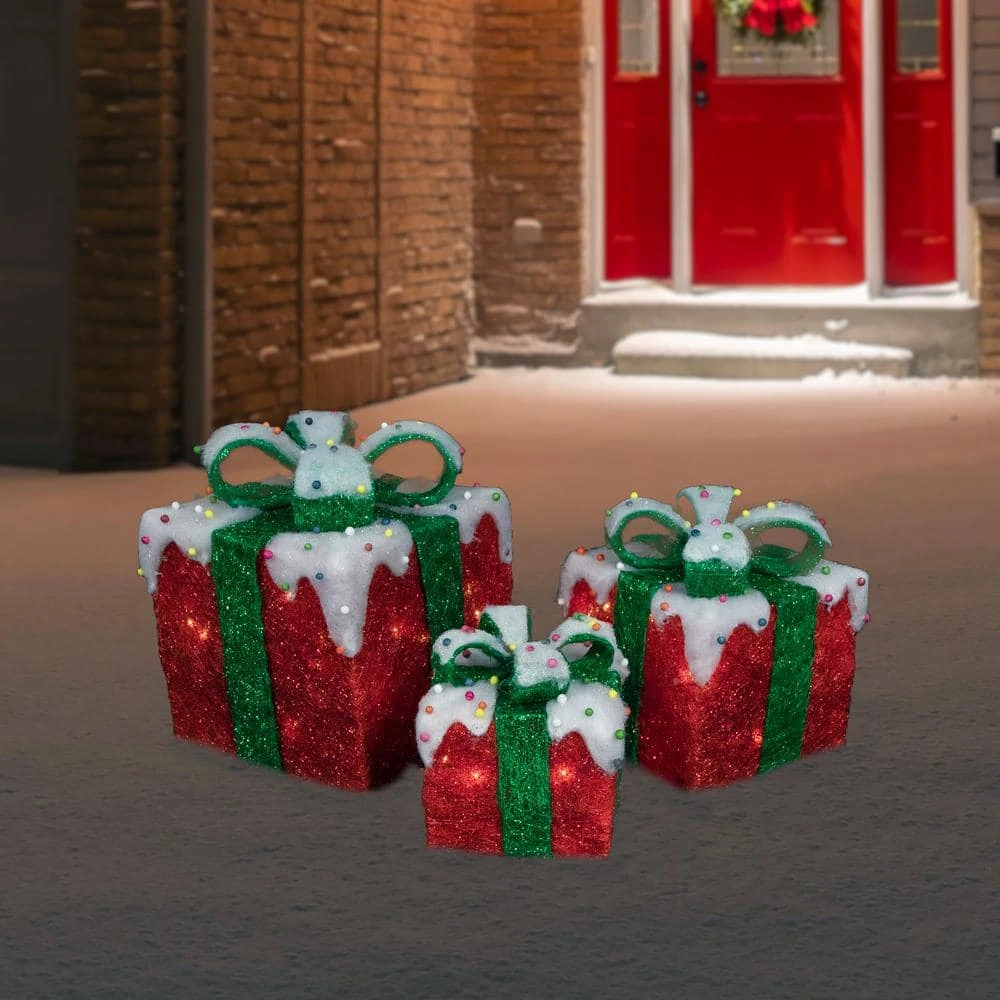 Northlight Lighted Snow And Candy Covered Sisal Gift Boxes Christmas Outdoor Decorations (Set Of 3) 6 Northlight Lighted Snow And Candy Covered Sisal Gift Boxes Christmas Outdoor Decorations (Set Of 3) - Image 6