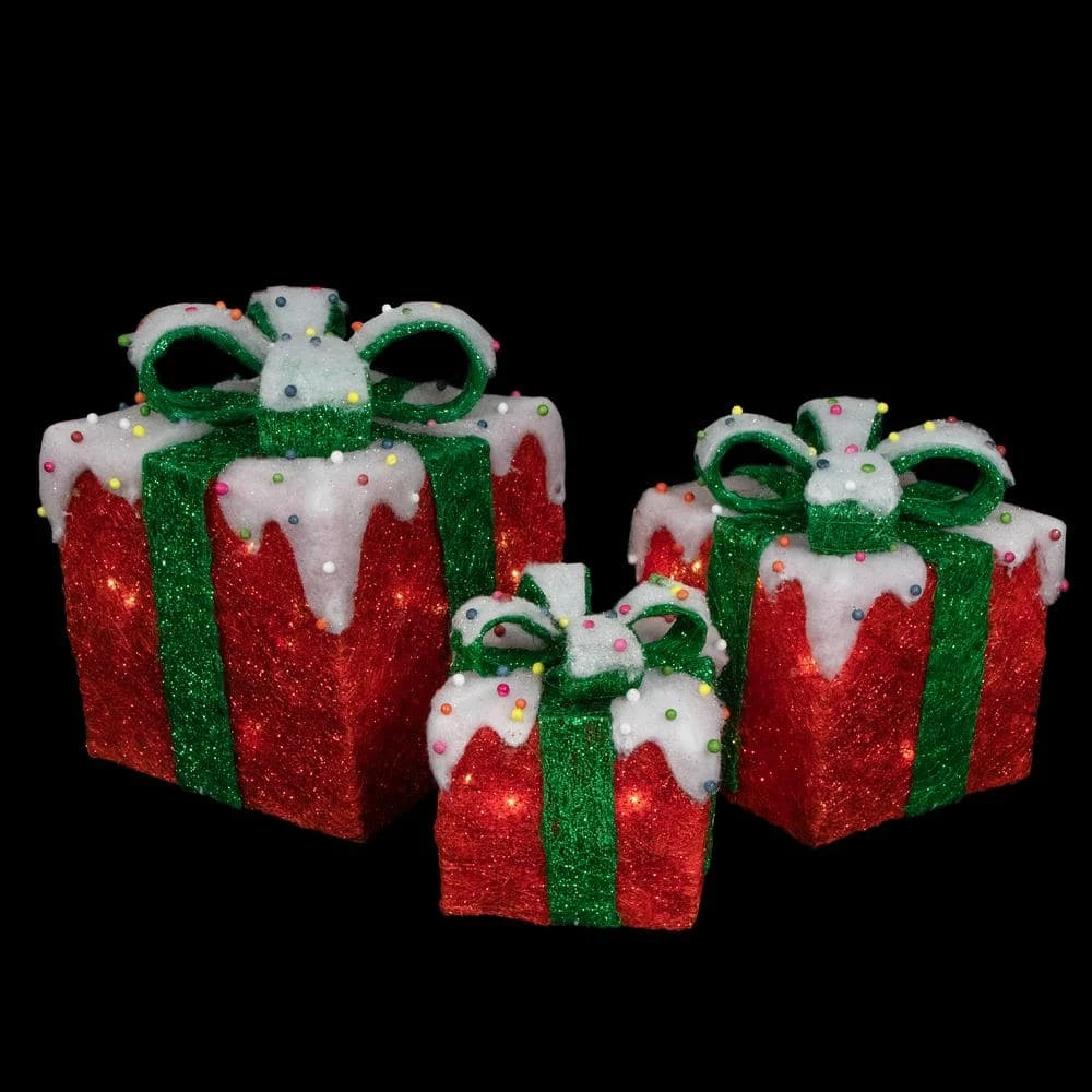 Northlight Lighted Snow And Candy Covered Sisal Gift Boxes Christmas Outdoor Decorations (Set Of 3) 5 Northlight Lighted Snow And Candy Covered Sisal Gift Boxes Christmas Outdoor Decorations (Set Of 3) - Image 5