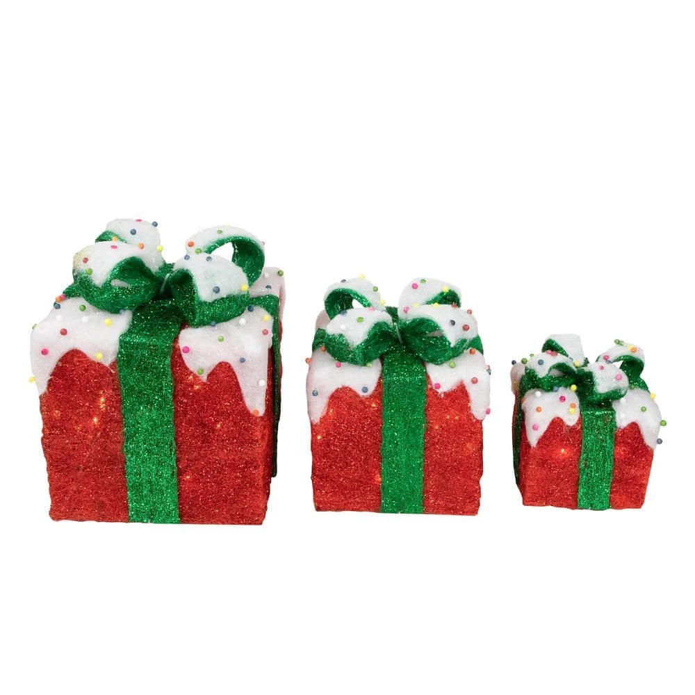 Northlight Lighted Snow And Candy Covered Sisal Gift Boxes Christmas Outdoor Decorations (Set Of 3) 2 Northlight Lighted Snow And Candy Covered Sisal Gift Boxes Christmas Outdoor Decorations (Set Of 3) - Image 2