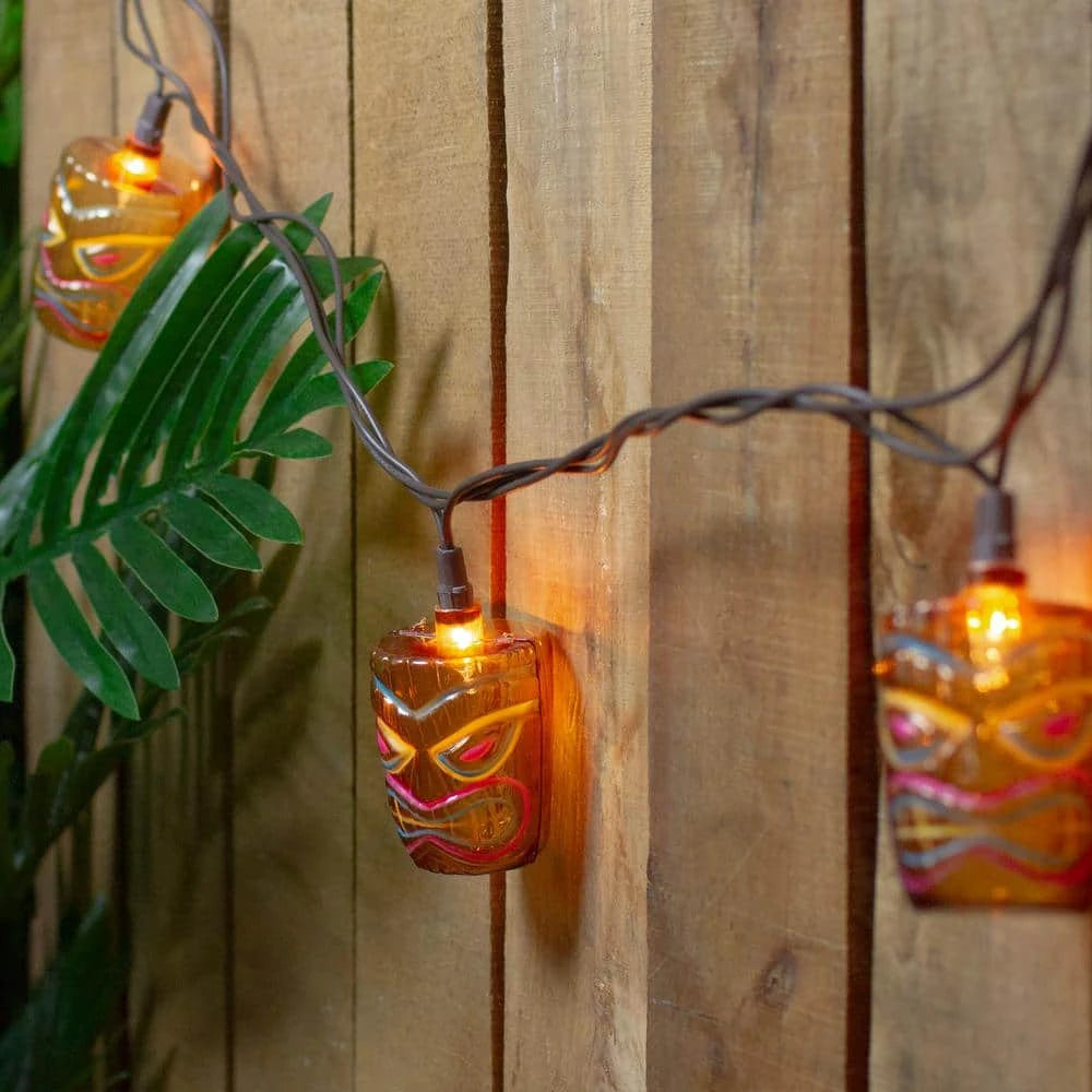 Northlight Set Of 10 Clear Incandescent Light Tropical Paradise Brown Tiki Garden Patio Lights With Brown Wire 4 Northlight Set Of 10 Clear Incandescent Light Tropical Paradise Brown Tiki Garden Patio Lights With Brown Wire - Image 4