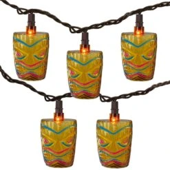 Northlight Set Of 10 Clear Incandescent Light Tropical Paradise Brown Tiki Garden Patio Lights With Brown Wire