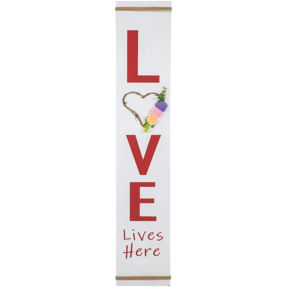 Northlight 39.25" "Love Lives Here" Wooden Valentine's Day Porch Board Sign Decoration 1 Northlight 39.25" "Love Lives Here" Wooden Valentine's Day Porch Board Sign Decoration