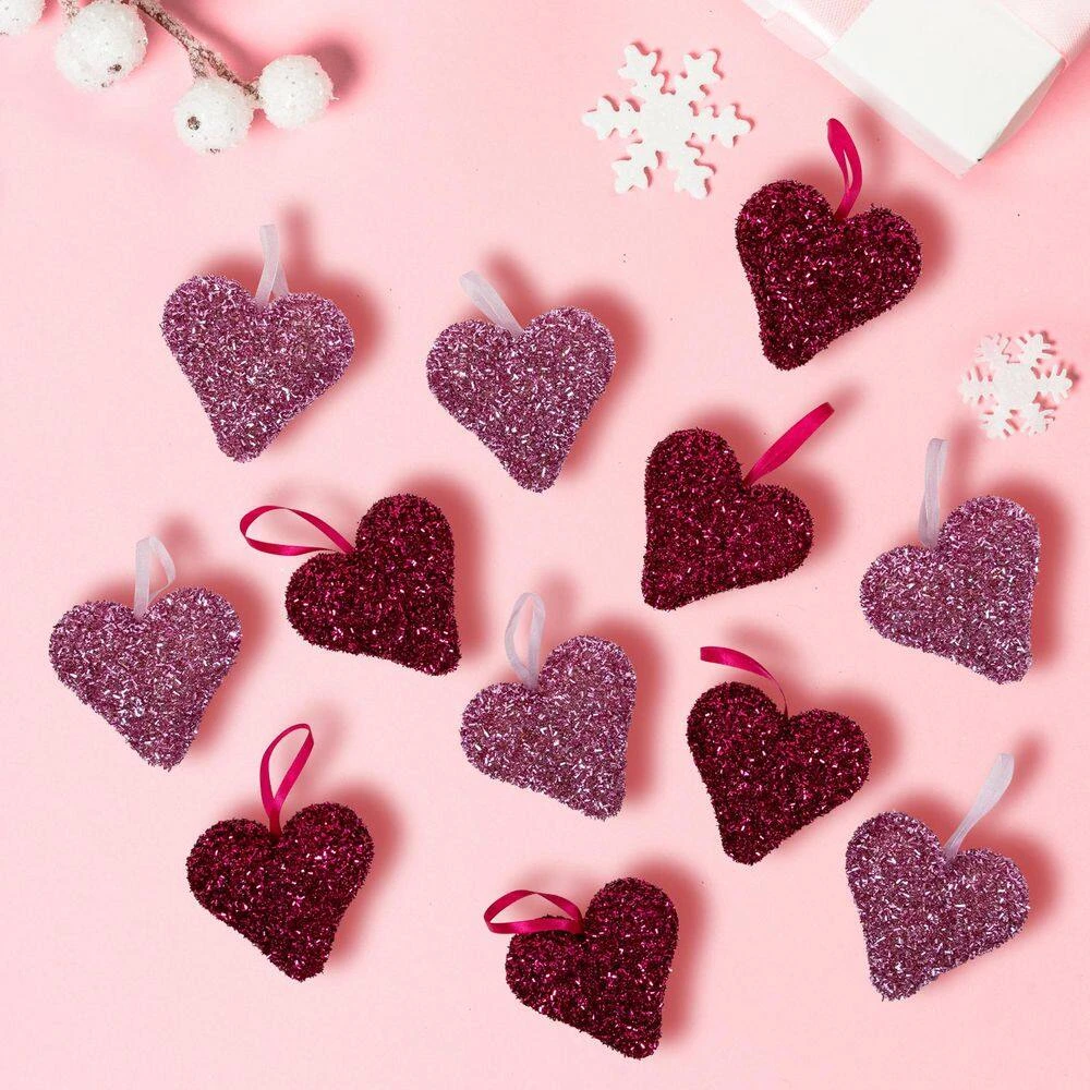 Northlight Set Of 12 Tinsel Shimmering Heart-Shaped Valentine's Day Hanging Decorations 4" 3 Northlight Set Of 12 Tinsel Shimmering Heart-Shaped Valentine's Day Hanging Decorations 4" - Image 3