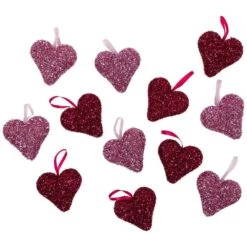 Northlight Set Of 12 Tinsel Shimmering Heart-Shaped Valentine's Day Hanging Decorations 4"