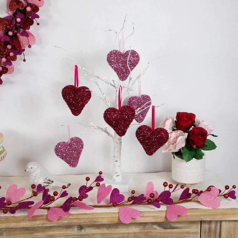 Northlight Set Of 12 Tinsel Shimmering Heart-Shaped Valentine's Day Hanging Decorations 4" 2 Northlight Set Of 12 Tinsel Shimmering Heart-Shaped Valentine's Day Hanging Decorations 4" - Image 2