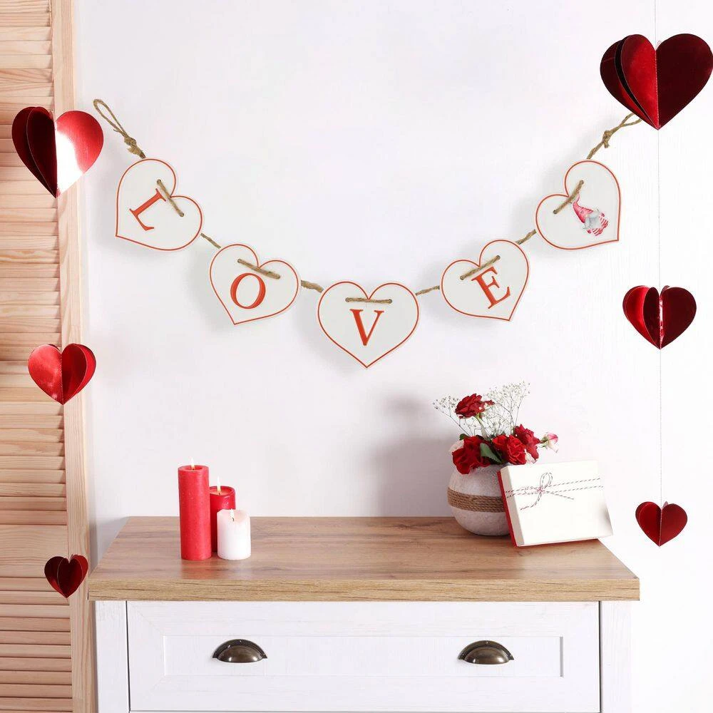 Northlight Hearts "LOVE" Valentine's Day Metal Banner - 4 In. White And Red 2 Northlight Hearts "LOVE" Valentine's Day Metal Banner - 4 In. White And Red - Image 2