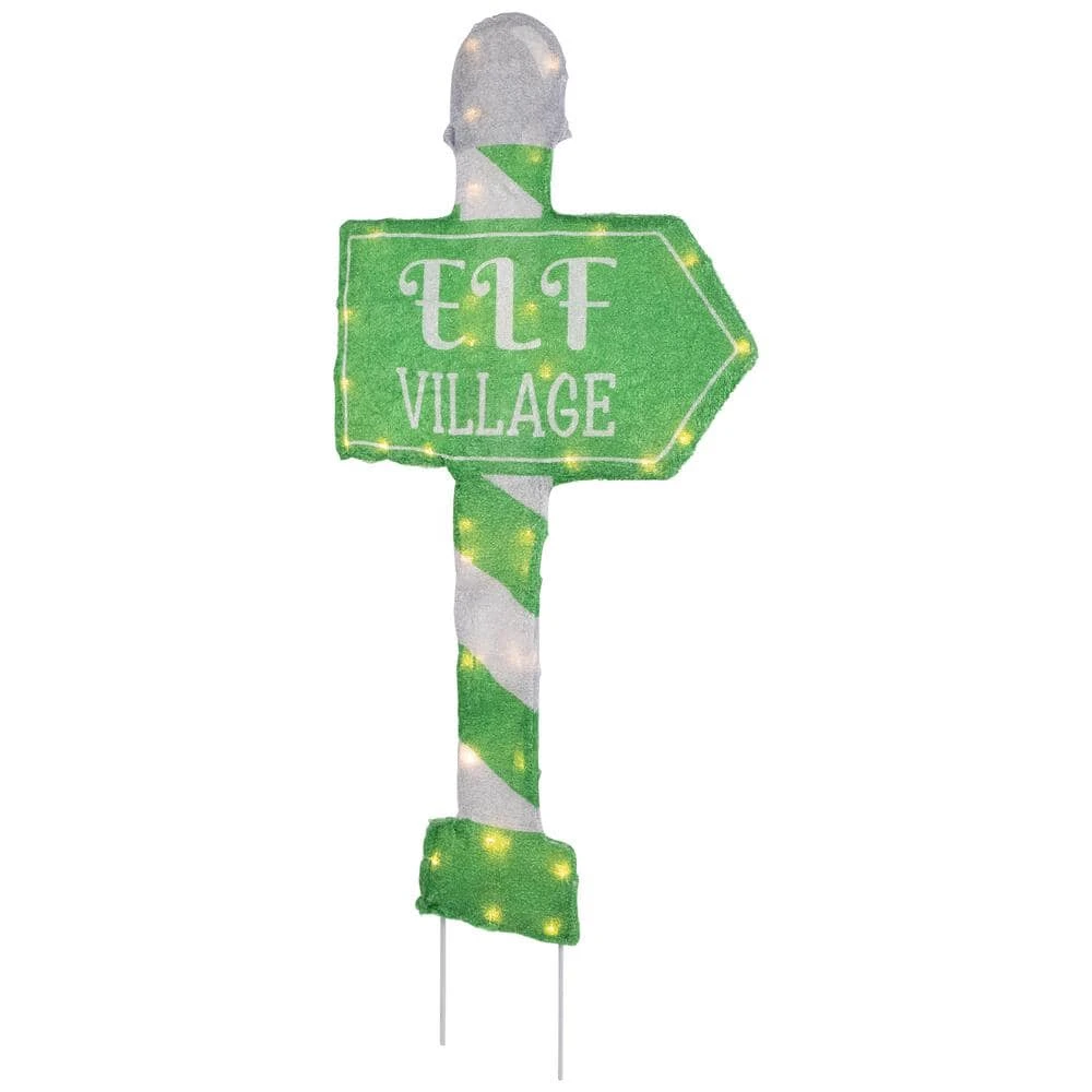 Northlight 30 In. Elf Village Pre-Lit Christmas Yard Sign Green And White Warm White LED Lights 5 Northlight 30 In. Elf Village Pre-Lit Christmas Yard Sign Green And White Warm White LED Lights - Image 5