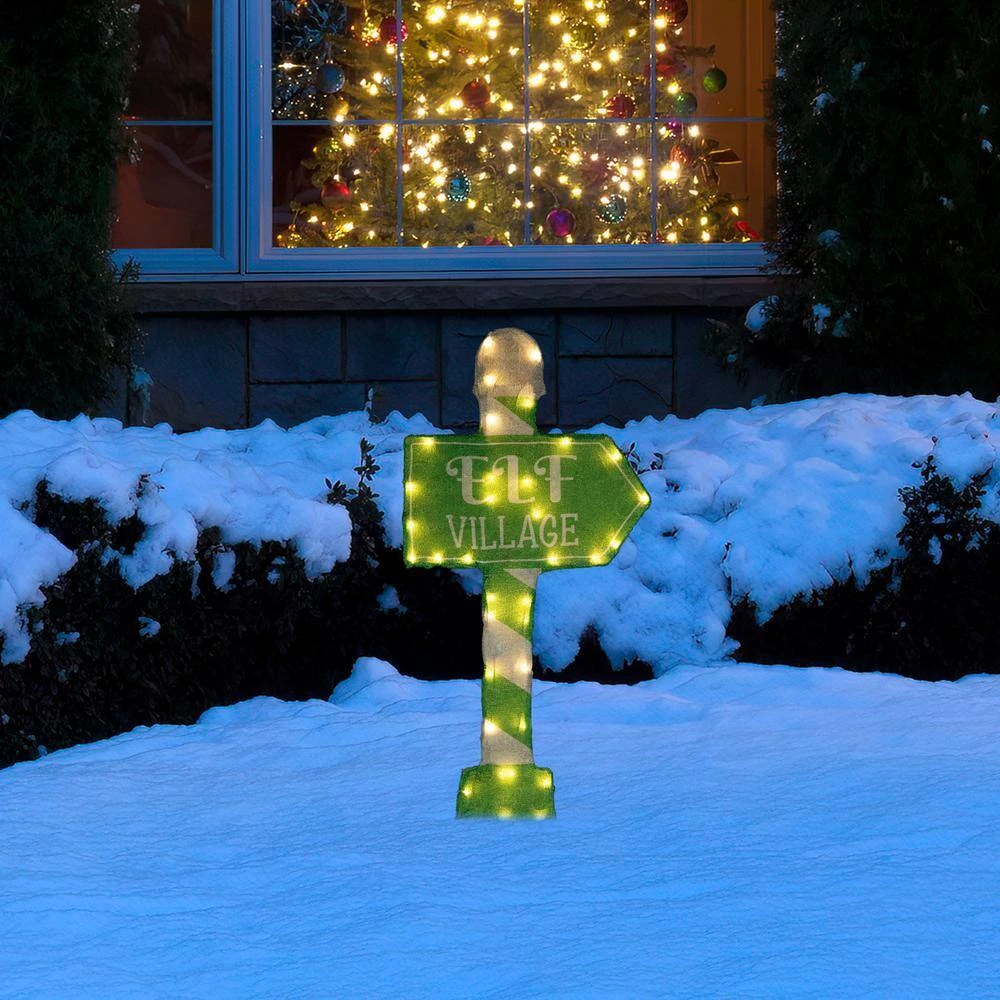 Northlight 30 In. Elf Village Pre-Lit Christmas Yard Sign Green And White Warm White LED Lights 3 Northlight 30 In. Elf Village Pre-Lit Christmas Yard Sign Green And White Warm White LED Lights - Image 3