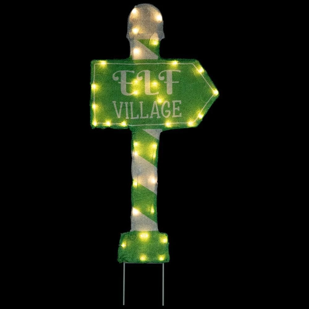 Northlight 30 In. Elf Village Pre-Lit Christmas Yard Sign Green And White Warm White LED Lights 1 Northlight 30 In. Elf Village Pre-Lit Christmas Yard Sign Green And White Warm White LED Lights