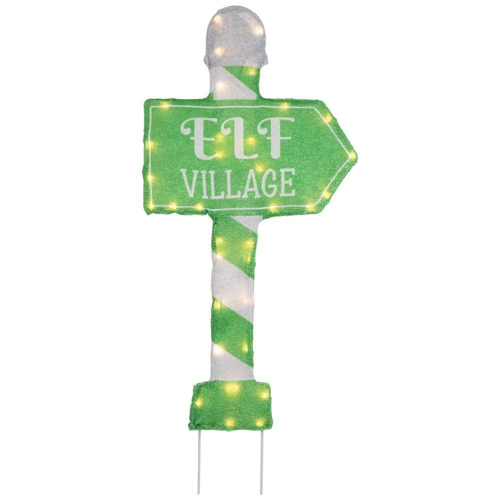 Northlight 30 In. Elf Village Pre-Lit Christmas Yard Sign Green And White Warm White LED Lights 2 Northlight 30 In. Elf Village Pre-Lit Christmas Yard Sign Green And White Warm White LED Lights - Image 2