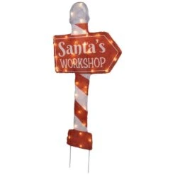 Northlight 30 In. Santa's Work Shop Christmas Yard Sign Red And White Warm White LED Lights -The Home Depot Shop northlight seasonal decorations 35762679 1f 1000