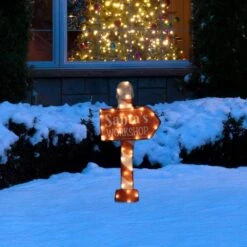 Northlight 30 In. Santa's Work Shop Christmas Yard Sign Red And White Warm White LED Lights -The Home Depot Shop northlight seasonal decorations 35762679 4f 1000