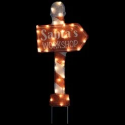 Northlight 30 In. Santa's Work Shop Christmas Yard Sign Red And White Warm White LED Lights