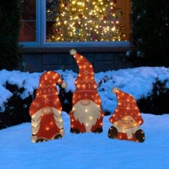 Northlight 32 In. LED Lighted Gnome Family Christmas Yard Decoration Red And White Warm White Lights -The Home Depot Shop northlight seasonal decorations 35762680 4f 1000