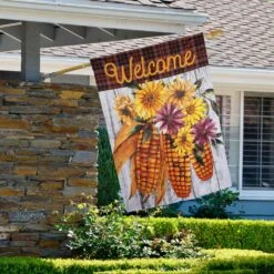 Northlight Indian Corn "Welcome" Fall Harvest Outdoor House Flag - 40 In. X 28 In.