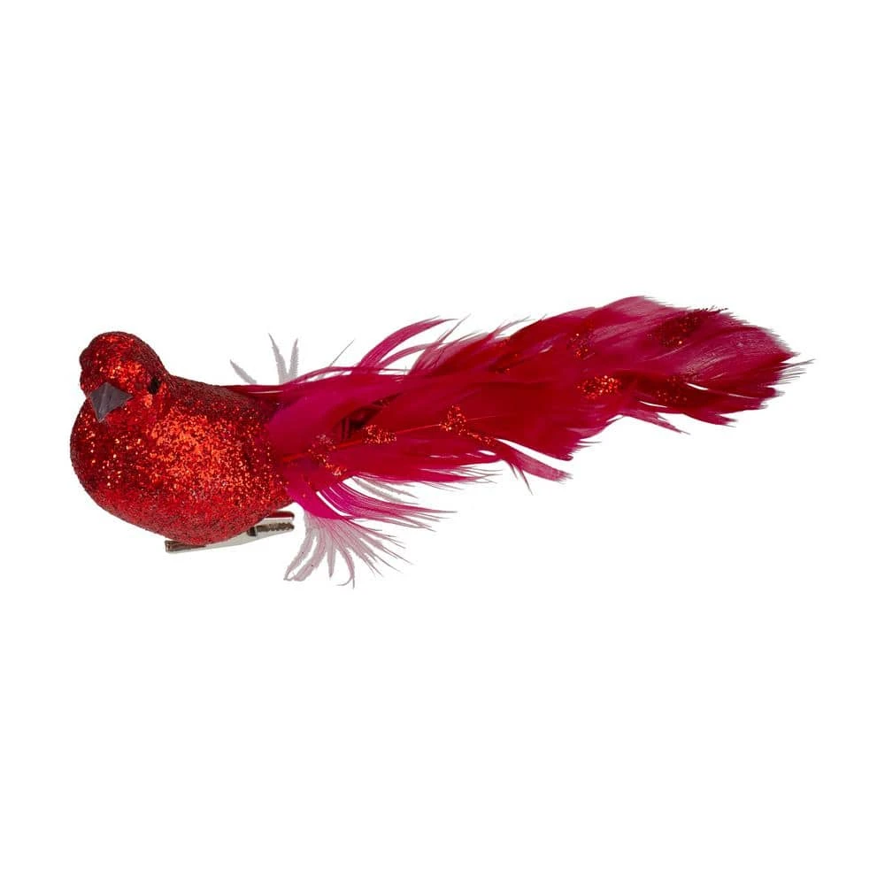 Northlight 7 In. Red Glittered Bird With Feathers Christmas Clip On Ornament 3 Northlight 7 In. Red Glittered Bird With Feathers Christmas Clip On Ornament - Image 3