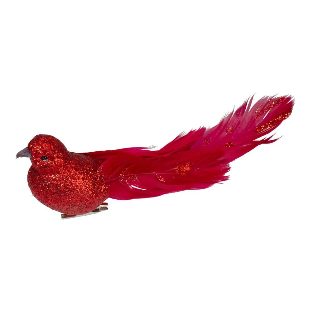 Northlight 7 In. Red Glittered Bird With Feathers Christmas Clip On Ornament 1 Northlight 7 In. Red Glittered Bird With Feathers Christmas Clip On Ornament