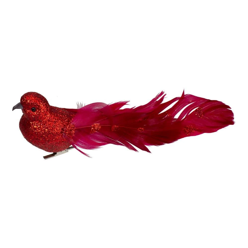 Northlight 7 In. Red Glittered Bird With Feathers Christmas Clip On Ornament 2 Northlight 7 In. Red Glittered Bird With Feathers Christmas Clip On Ornament - Image 2