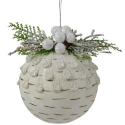 Northlight 4 In. Cedar And Berries White Glass Christmas Ornament
