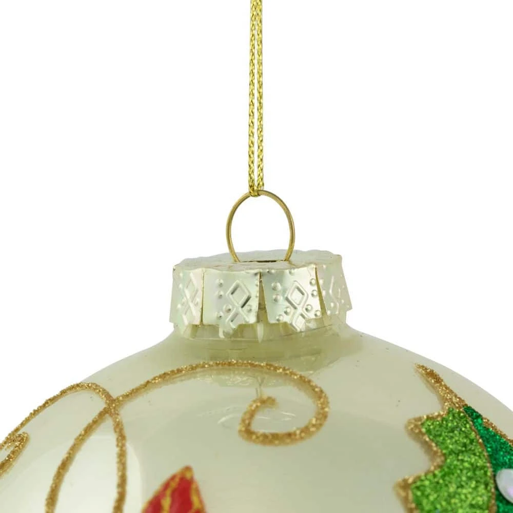 Northlight 4 In. Red Glittered 2-D Poinsettia Glass Christmas Ball Ornament 4 Northlight 4 In. Red Glittered 2-D Poinsettia Glass Christmas Ball Ornament - Image 4