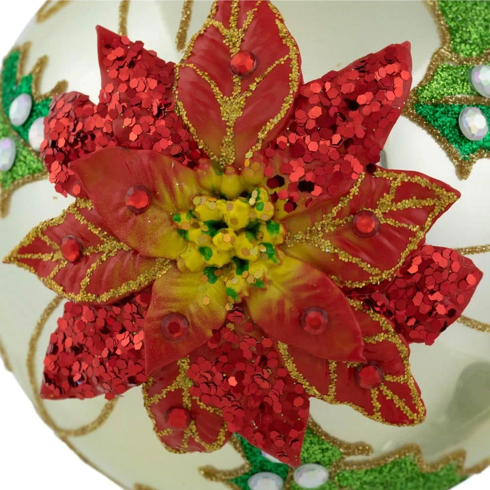 Northlight 4 In. Red Glittered 2-D Poinsettia Glass Christmas Ball Ornament 3 Northlight 4 In. Red Glittered 2-D Poinsettia Glass Christmas Ball Ornament - Image 3