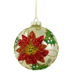 Northlight 4 In. Red Glittered 2-D Poinsettia Glass Christmas Ball Ornament