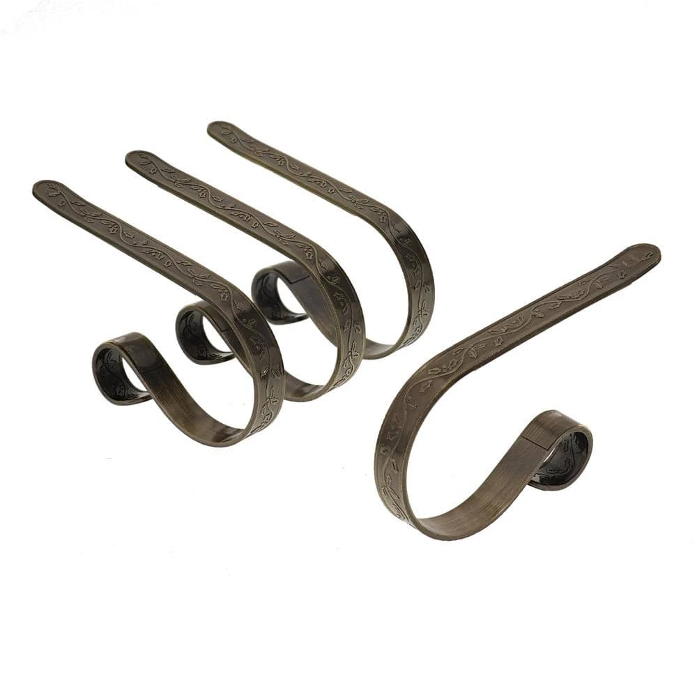 2.5 In. Metal Antique Brass Embossed Holly Stocking Holder (4-Pack) 1 2.5 In. Metal Antique Brass Embossed Holly Stocking Holder (4-Pack)