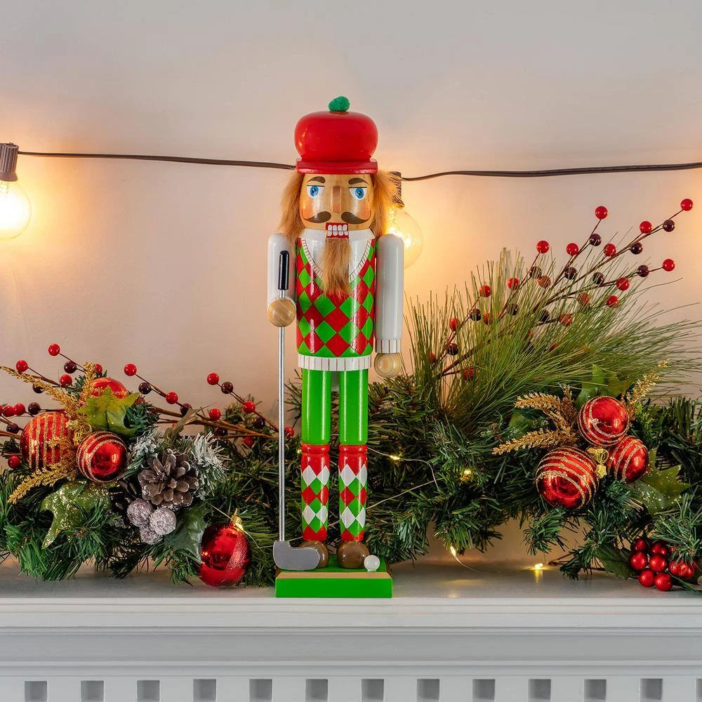 15 In. Wooden Golf Player Christmas Nutcracker-Red And Green Golfer With Club And Ball Holiday Nutcracker Figure Decor 4 15 In. Wooden Golf Player Christmas Nutcracker-Red And Green Golfer With Club And Ball Holiday Nutcracker Figure Decor - Image 4