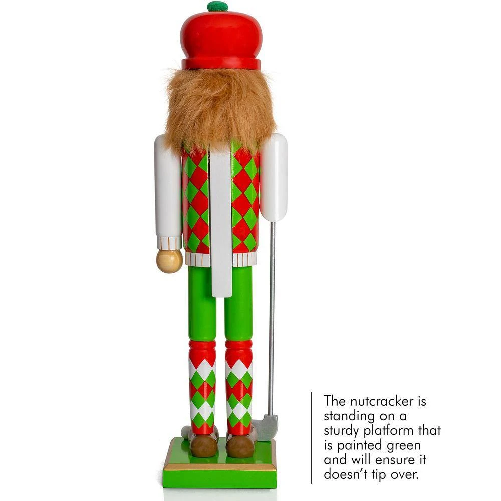 15 In. Wooden Golf Player Christmas Nutcracker-Red And Green Golfer With Club And Ball Holiday Nutcracker Figure Decor 5 15 In. Wooden Golf Player Christmas Nutcracker-Red And Green Golfer With Club And Ball Holiday Nutcracker Figure Decor - Image 5