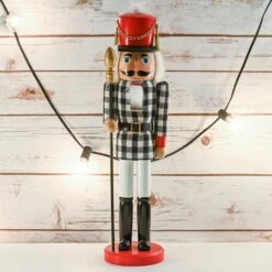 17 In. Wooden Christmas Checkered Soldier Nutcracker-Black And White Wooden Nutcracker Toy Soldier With Staff Holiday -The Home Depot Shop ornativity christmas figurines or 212 1f 1000