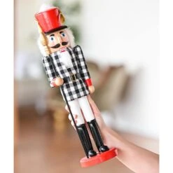 17 In. Wooden Christmas Checkered Soldier Nutcracker-Black And White Wooden Nutcracker Toy Soldier With Staff Holiday -The Home Depot Shop ornativity christmas figurines or 212 44 1000