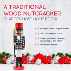 17 In. Wooden Christmas Checkered Soldier Nutcracker-Black And White Wooden Nutcracker Toy Soldier With Staff Holiday -The Home Depot Shop ornativity christmas figurines or 212 76 1000