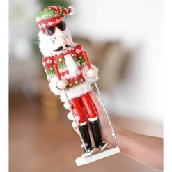15 In. Wooden Christmas Skier Man Nutcracker -Red And Green Nutcracker Guy With Ugly Sweater And Skis In Skiing Pose -The Home Depot Shop ornativity christmas figurines or 217 44 1000