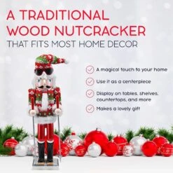 15 In. Wooden Christmas Skier Man Nutcracker -Red And Green Nutcracker Guy With Ugly Sweater And Skis In Skiing Pose -The Home Depot Shop ornativity christmas figurines or 217 76 1000